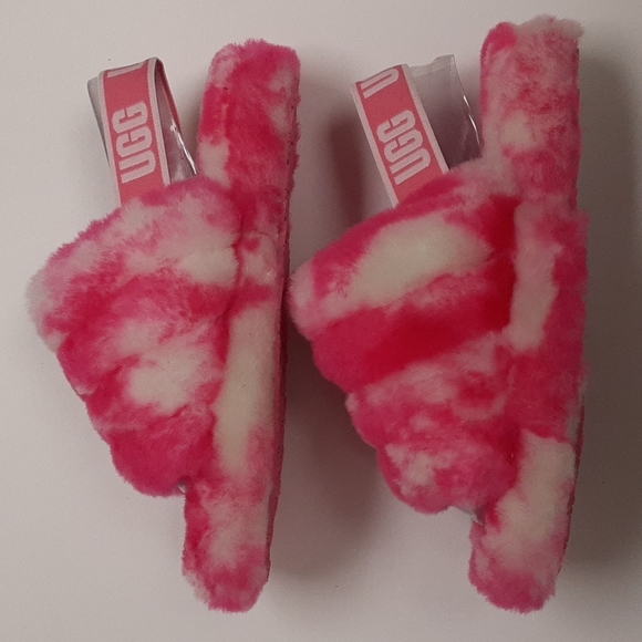 LAST CALL! UGG Youth Fluff Yeah Slide Slipper Pink/White Sz 1 - Picture 5 of 7